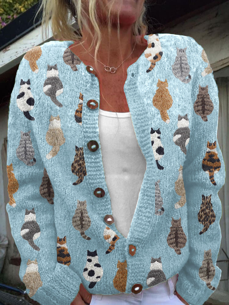 Anita dames gebreid vest met kattenprint