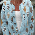 Anita dames gebreid vest met kattenprint