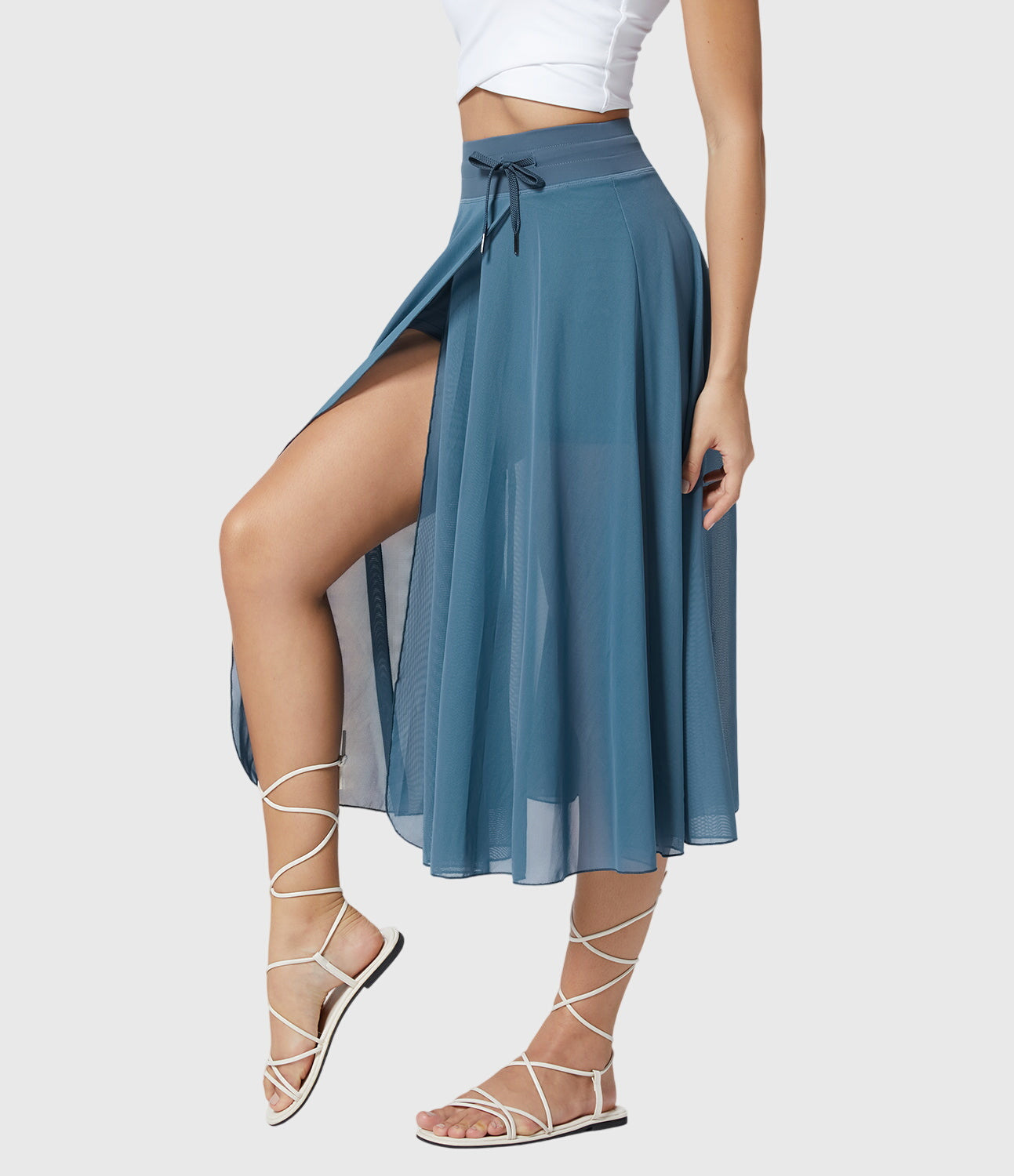Elegante 2-in-1 dames rok met hoge taille, elastische band en soepel vallende stof