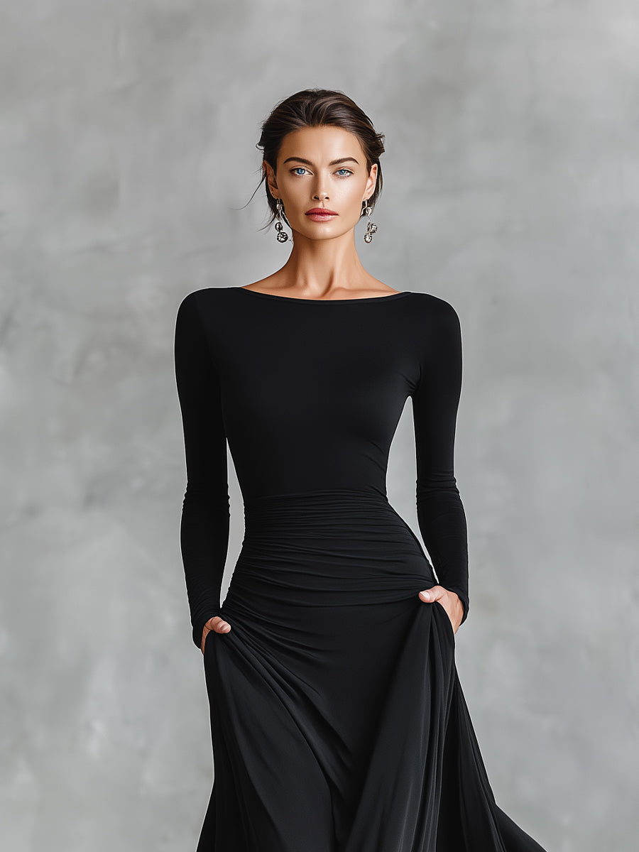 Rubi dames maxi-jurk met boothals en plooidetail