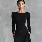 Rubi dames maxi-jurk met boothals en plooidetail