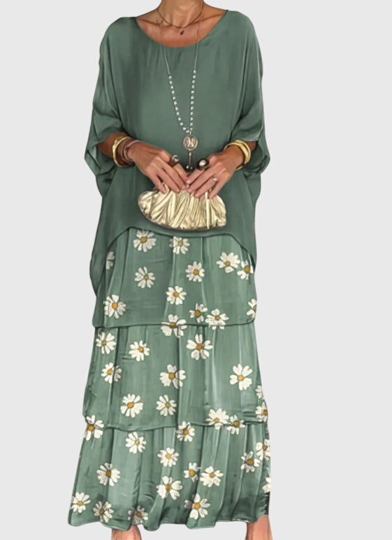 Elegante lange jurk met vloeiende val in een tijdloze effen kleur voor dames