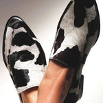 Stijlvolle dames mocassins met vachtprint in warme tinten, handgemaakt afgewerkt
