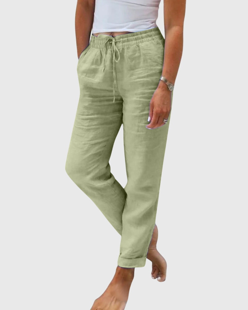 Elegante damesbroek in effen kleur met elastische tailleband en flatteuze, verzorgde snit