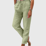 Elegante damesbroek in effen kleur met elastische tailleband en flatteuze, verzorgde snit
