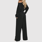 Fleur dames off-shoulder top- en broekset met wijde pijpen