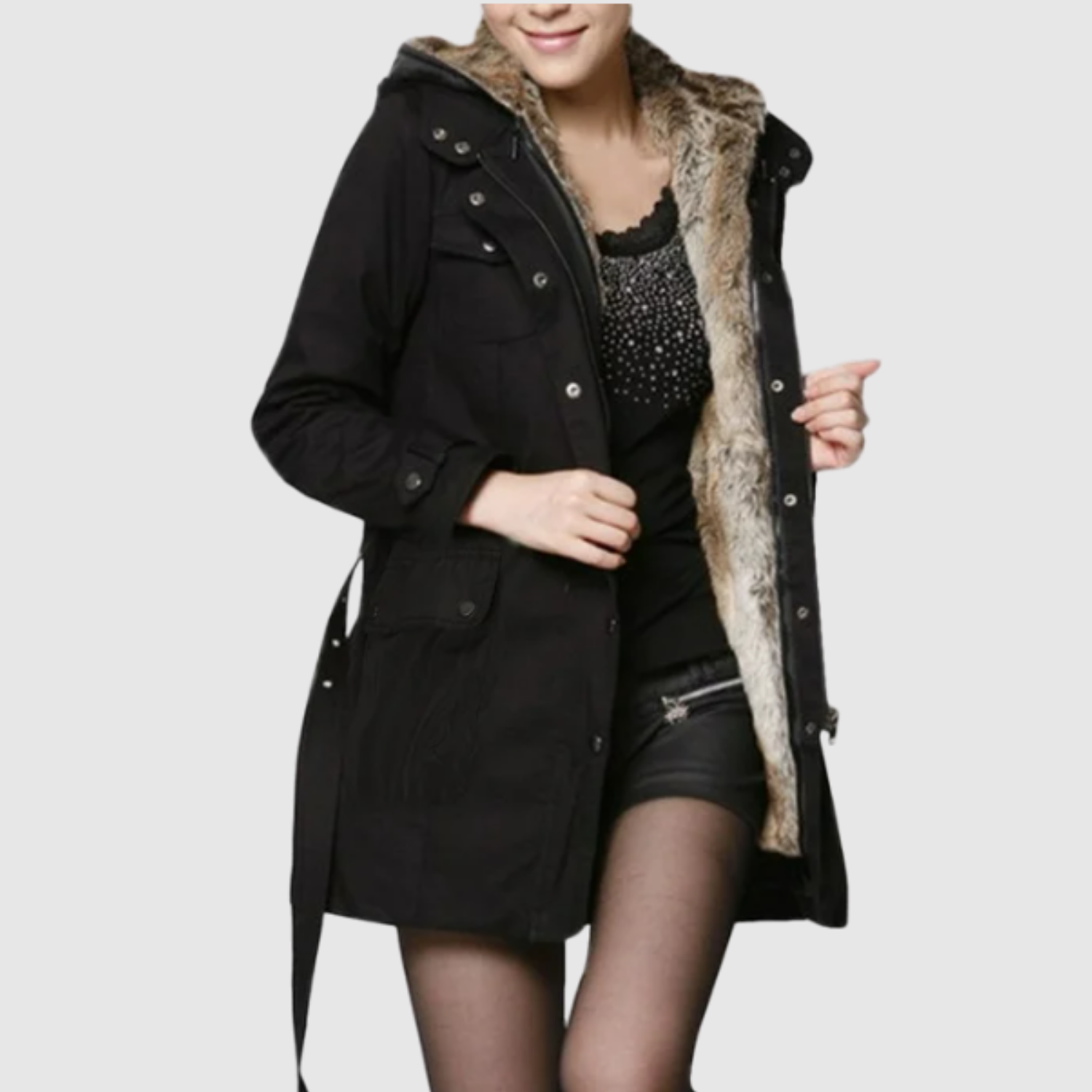 Extra warme dames parka met imitatiebont op de capuchon en diepe zakken voor de winter