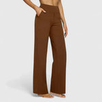 Elegante damesbroek in effen kleur met rechte pijpen, elastische tailleband en steekzakken