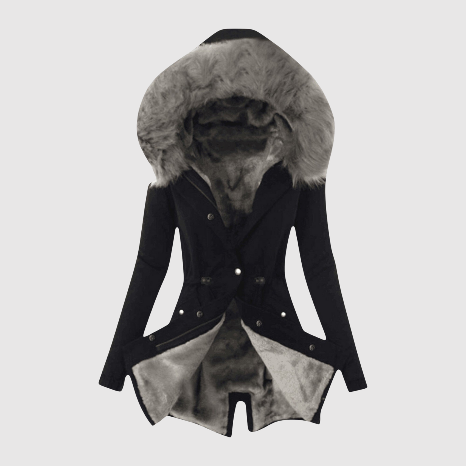 Asymmetrische dames jas van imitatieleer met schuine sluiting en diepe zakken