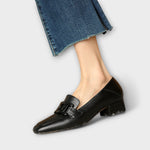 Orthopedische dames loafers van glad leer in een effen kleur met stevige antislipzool
