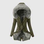Asymmetrische dames jas van imitatieleer met schuine sluiting en diepe zakken