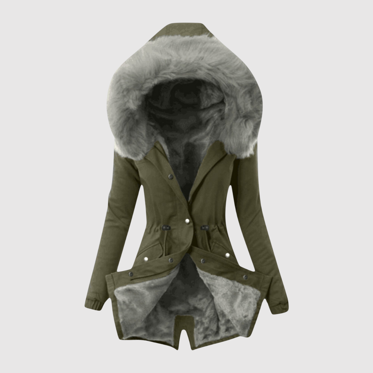 Asymmetrische dames jas van imitatieleer met schuine sluiting en diepe zakken