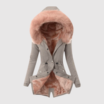 Asymmetrische dames jas van imitatieleer met schuine sluiting en diepe zakken