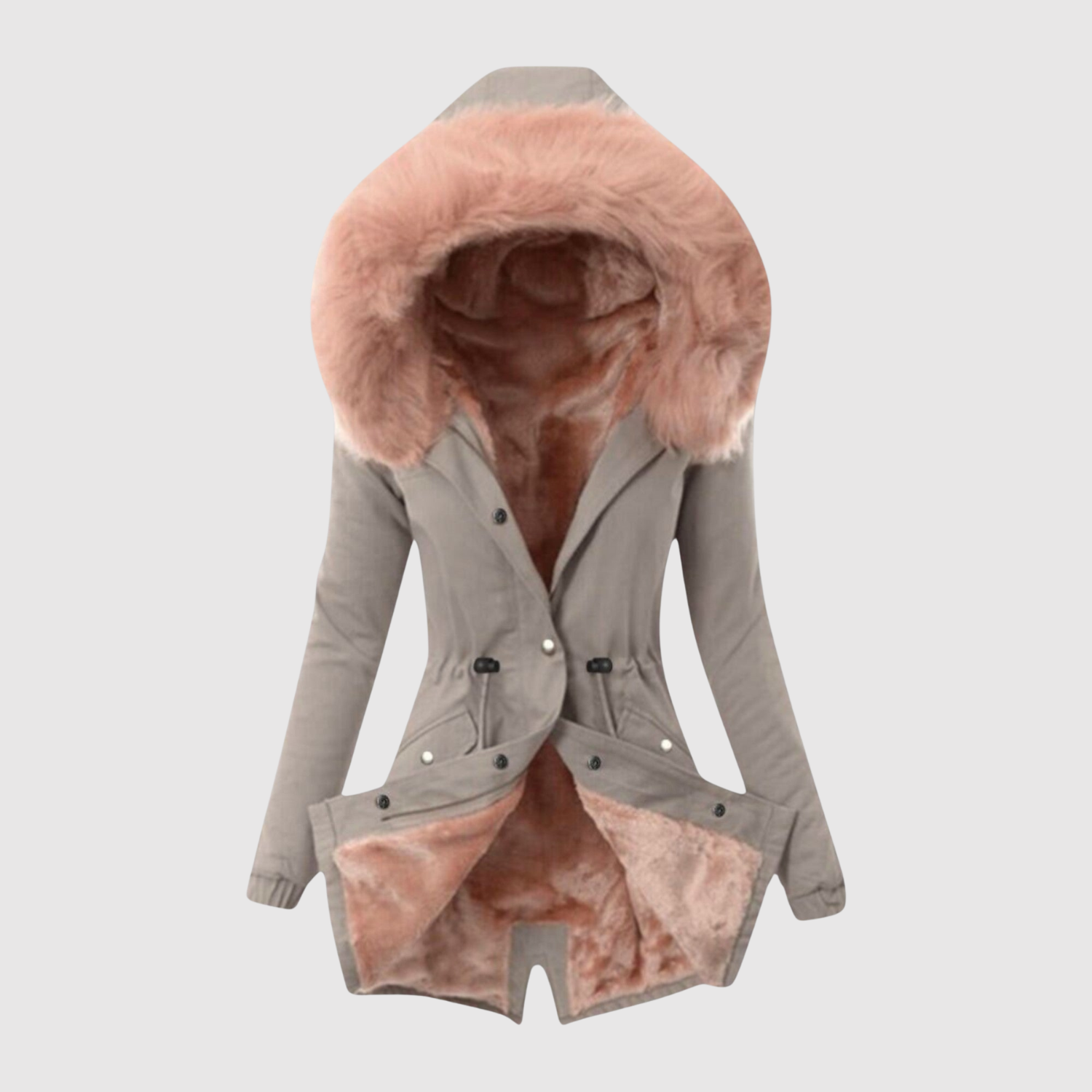 Asymmetrische dames jas van imitatieleer met schuine sluiting en diepe zakken