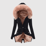 Asymmetrische dames jas van imitatieleer met schuine sluiting en diepe zakken