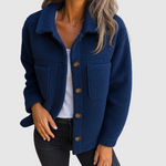 Warme teddy jas voor dames met grote voorzakken, kraag en knoopsluiting