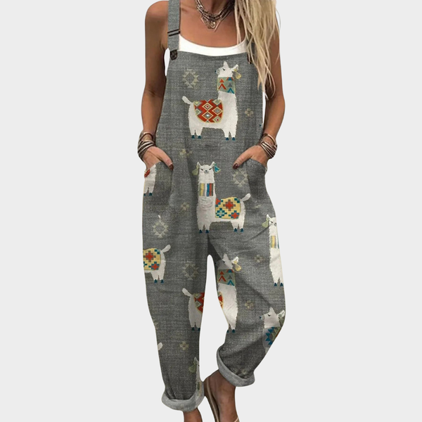 Lichte dames tuinbroek met bloemenprint, soepele stof en ruime wijde pijpen