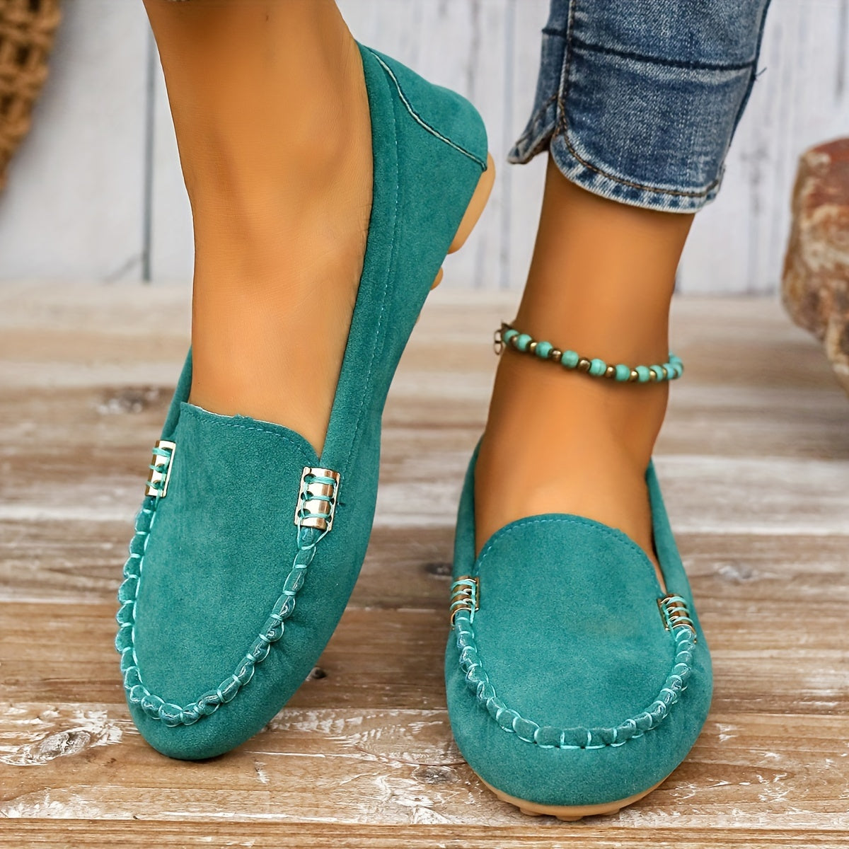 Elegante dames ballerina mocassins met vlakke zool en sierlijke afwerking in effen kleur