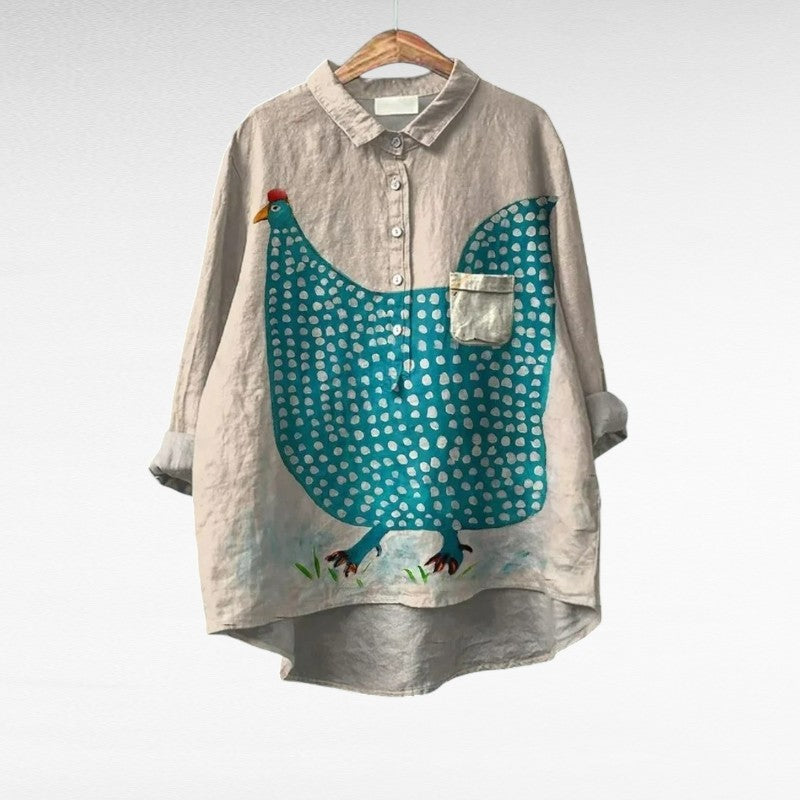 Elegante zomerblouse met kleurrijke kunstprint en lange mouwen voor dames