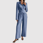 Carlijn dames blouse- en broekset met strikdetail