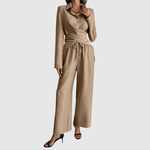 Carlijn dames blouse- en broekset met strikdetail