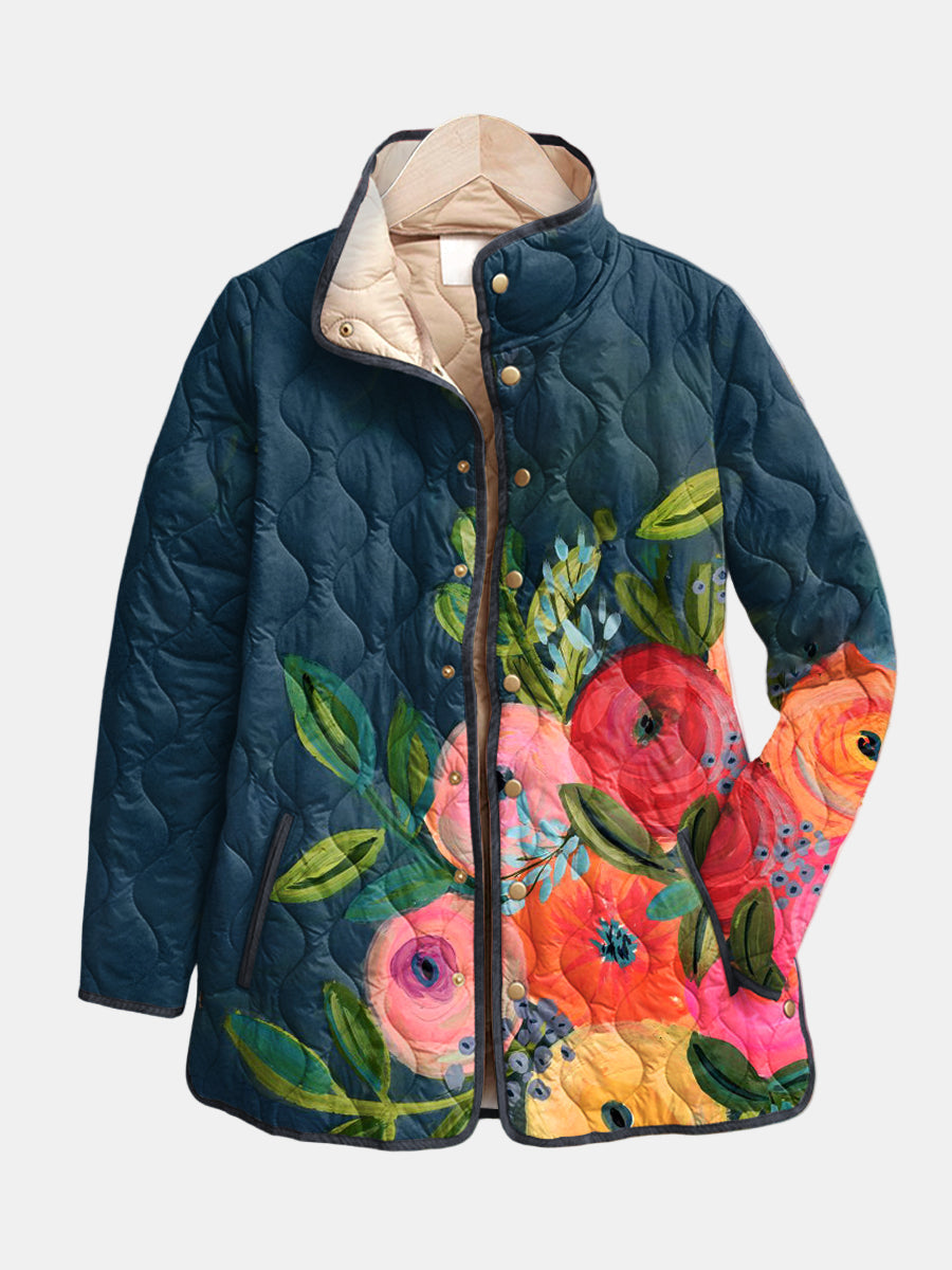 Marloes dames gewatteerd jasje met vintage bloemenprint