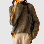 Elegante gebreide dames trui met contrastdetails aan hals en mouwen, ruime pasvorm
