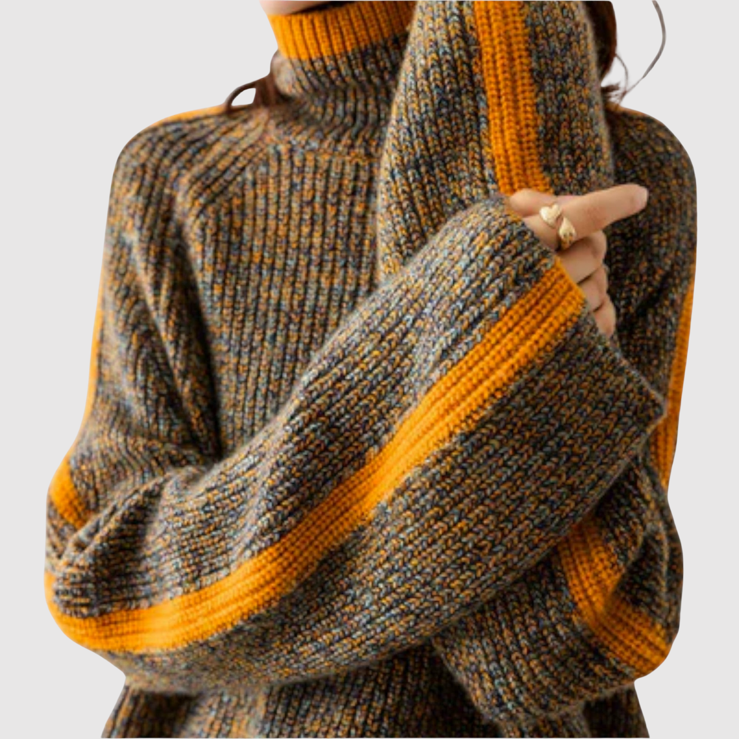 Elegante gebreide dames trui met contrastdetails aan hals en mouwen, ruime pasvorm