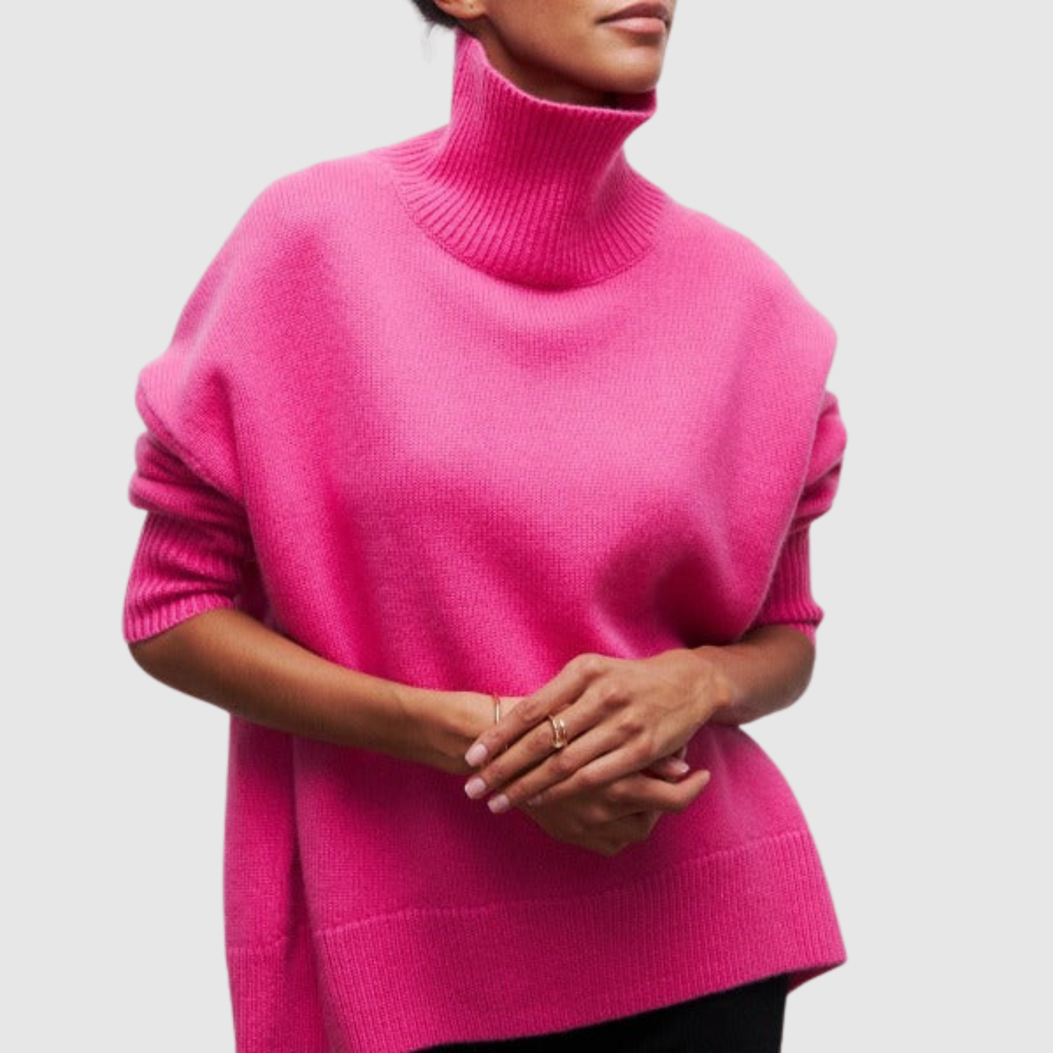 Oversized coltrui van zachte effen breistof met ruime hoge col voor dames