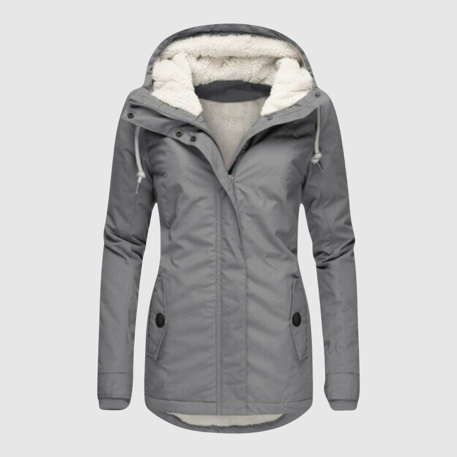 Warme dames winterjas met capuchon en diepe zakken voor dagelijks gebruik in de winter