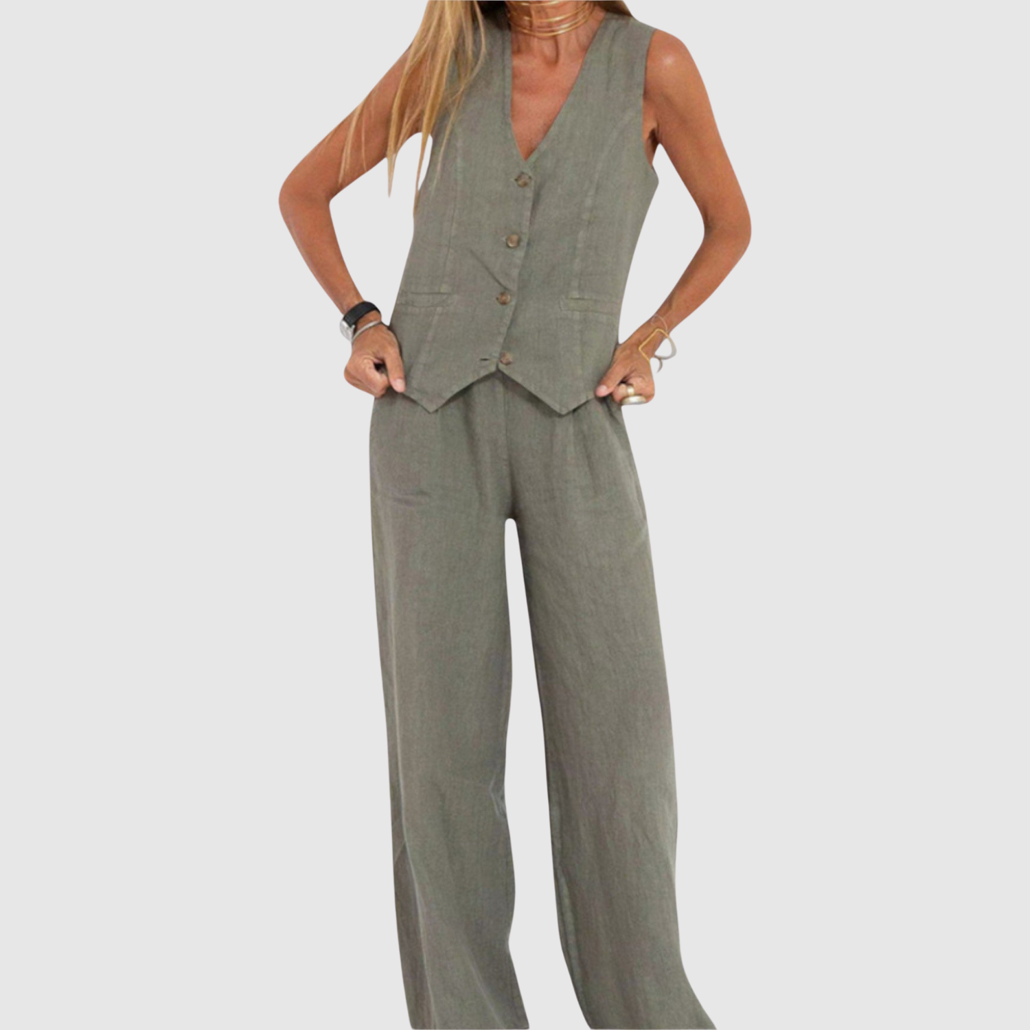 Bente dames mouwloze gilet- en broekset