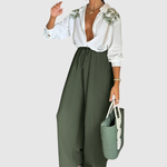 Hester dames bedrukte blouse- en broekset met wijde pijpen