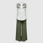 Hester dames bedrukte blouse- en broekset met wijde pijpen