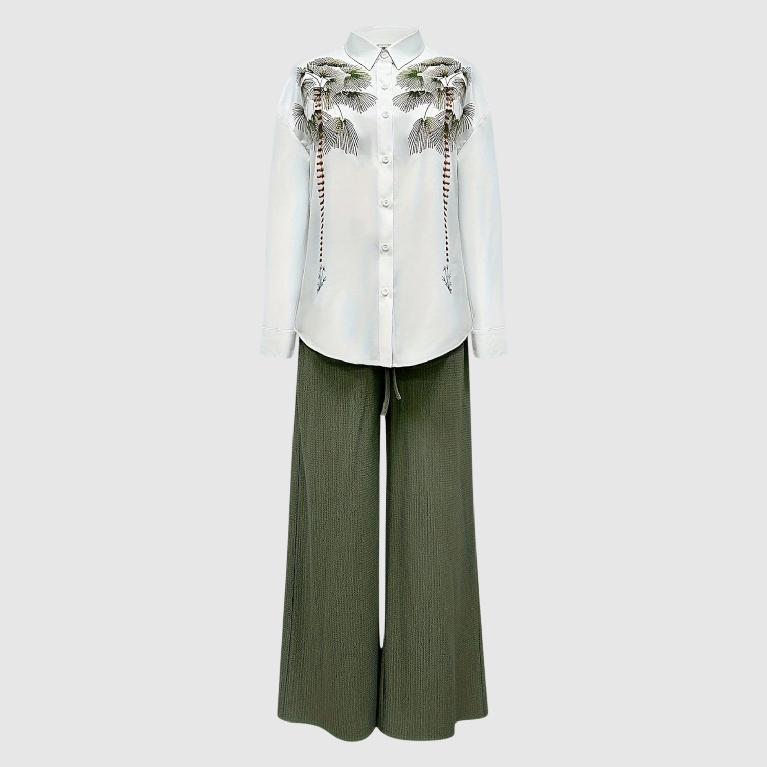 Hester dames bedrukte blouse- en broekset met wijde pijpen