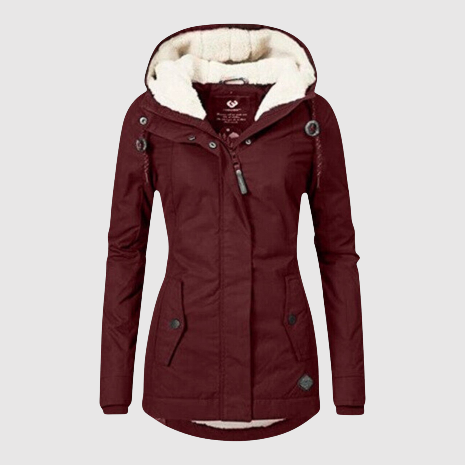 Warme dames winterjas met capuchon en diepe zakken voor dagelijks gebruik in de winter