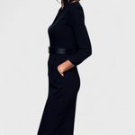 Elegante maxi jurk met verstelbare ceintuur en verfijnde mandarinekraag voor dames