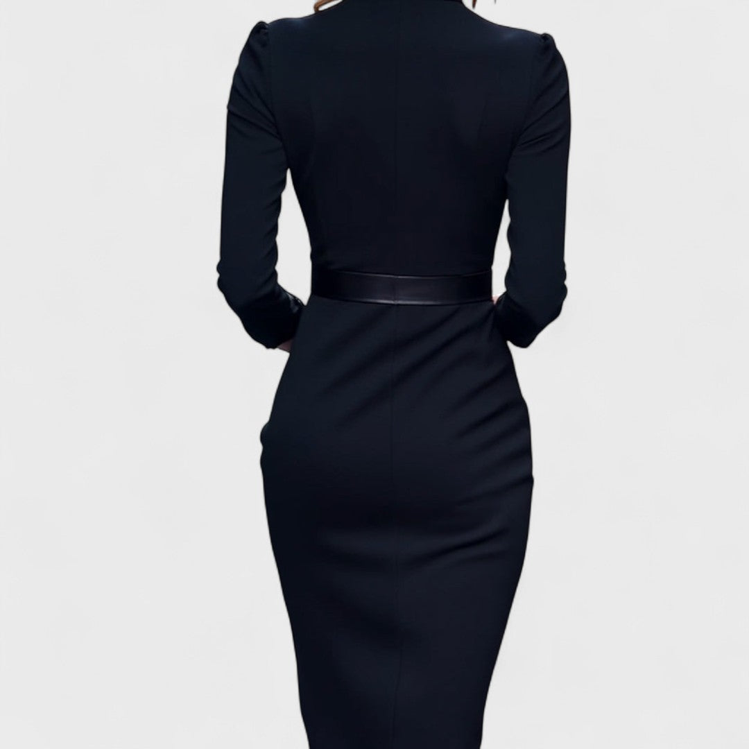 Elegante maxi jurk met verstelbare ceintuur en verfijnde mandarinekraag voor dames