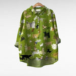 Dames zomerblouse met artistieke print van lichte stof met een mooie val