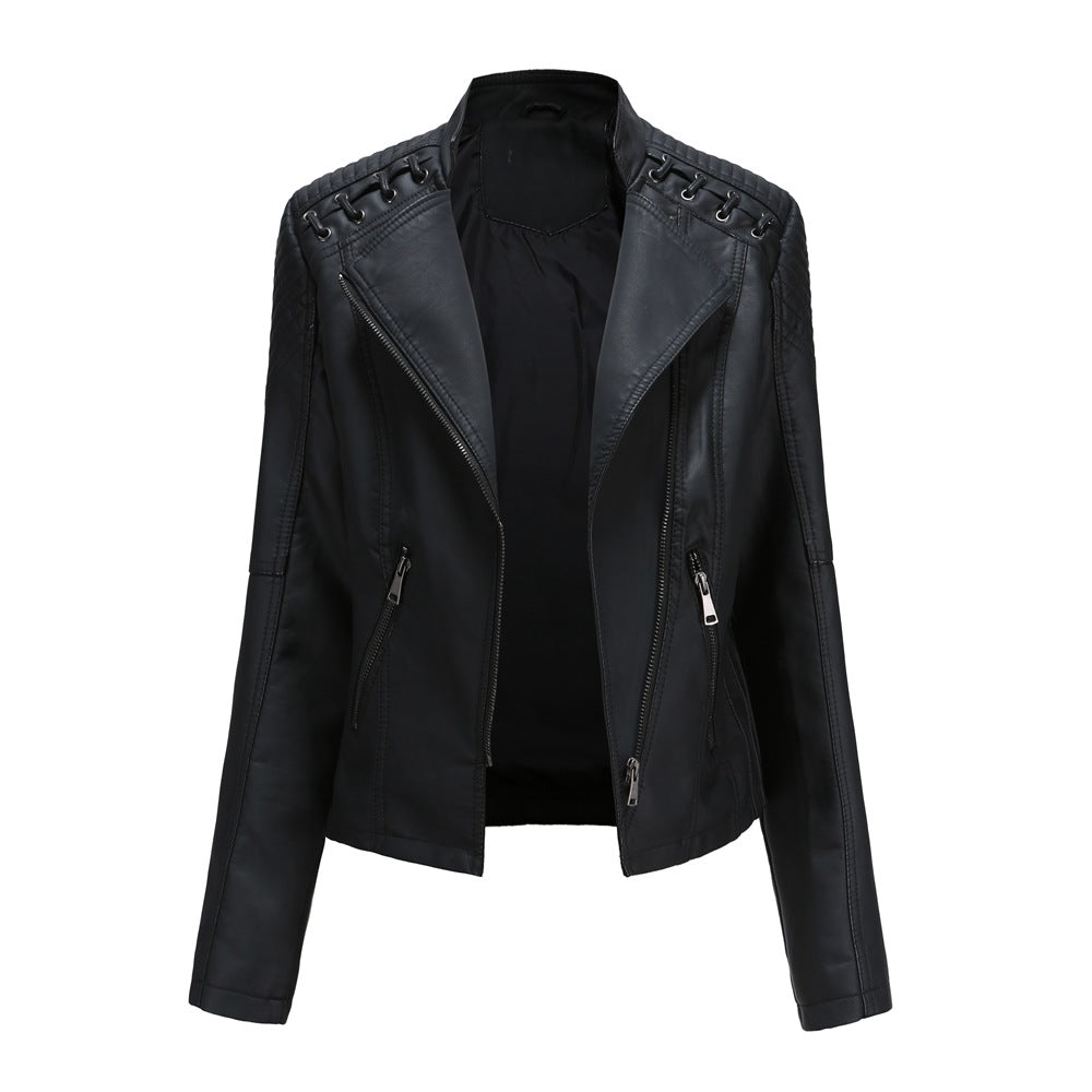 Dames bikerjas van imitatieleer met slanke snit, ritszakken en zachte voering