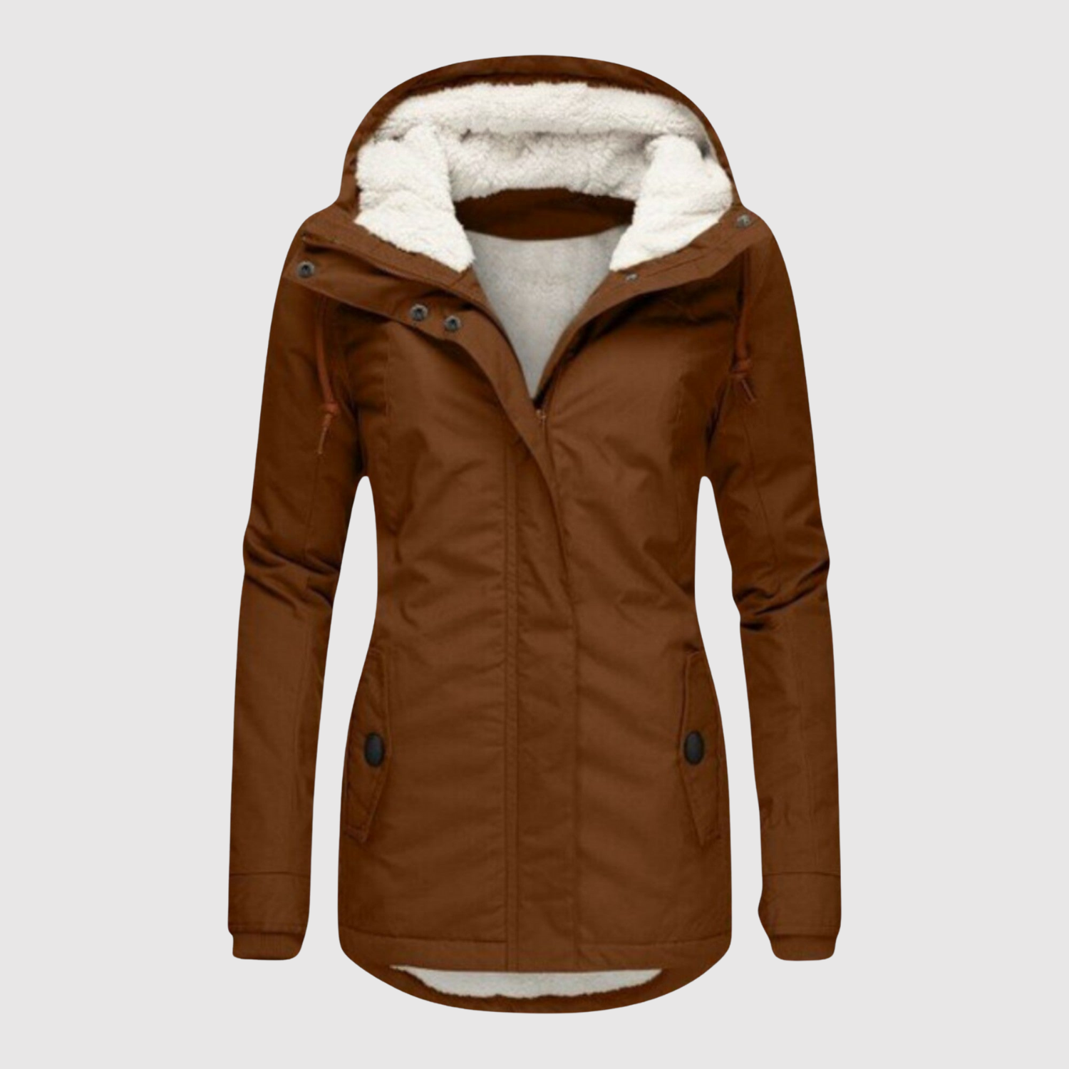 Warme dames winterjas met capuchon en diepe zakken voor dagelijks gebruik in de winter