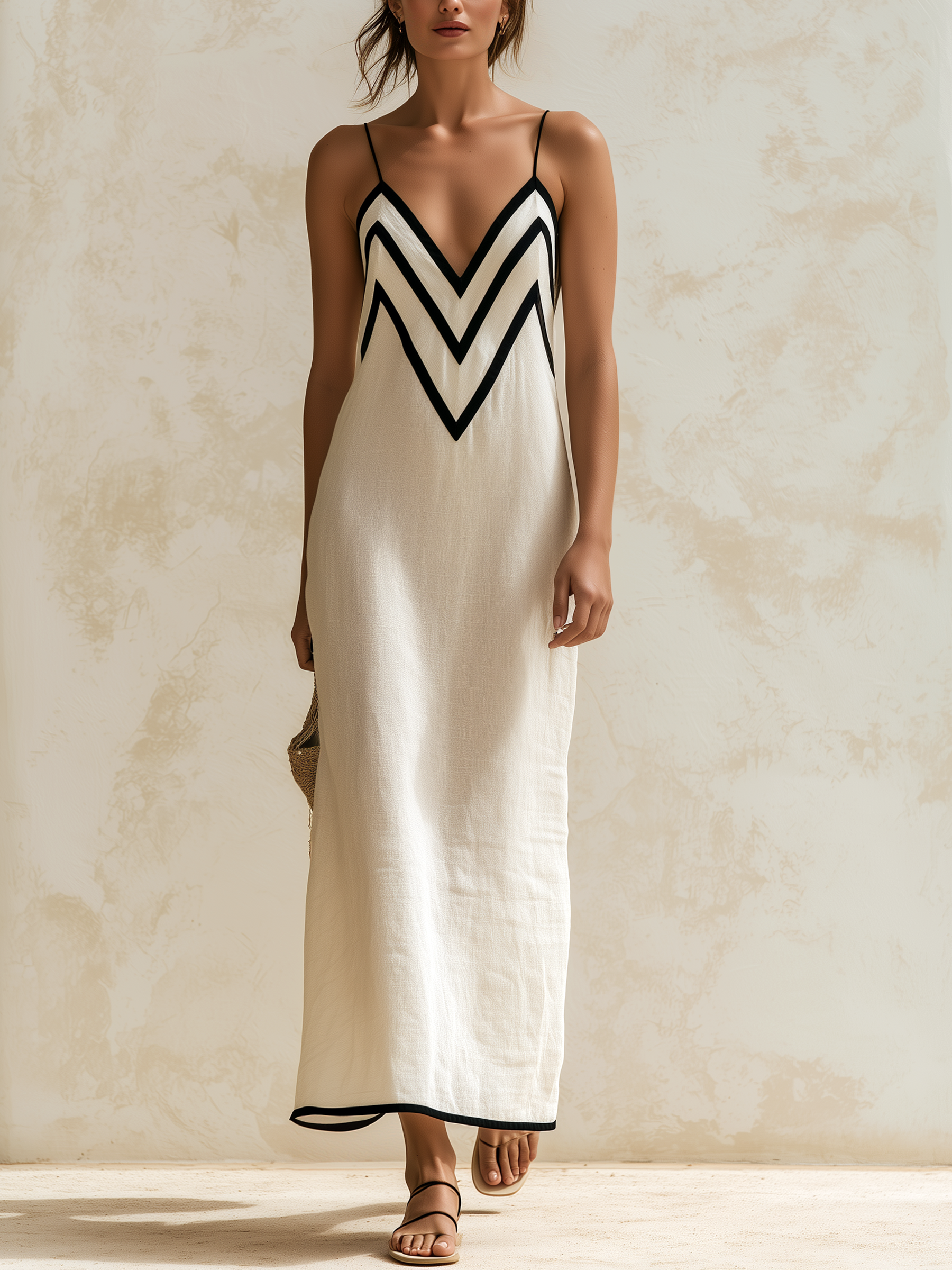 Iris maxi-jurk met contrasterend chevronpatroon