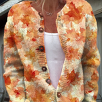 Caroline dames gebreid vest met herfstbladeren