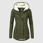 Warme dames winterjas met capuchon en diepe zakken voor dagelijks gebruik in de winter