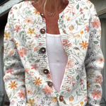 Karin dames gebreid vest met aquarel bloemenprint