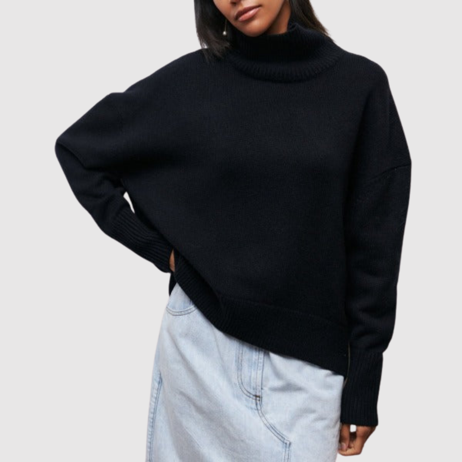 Oversized coltrui van zachte effen breistof met ruime hoge col voor dames