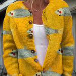 Debbie dames gebreid vest met gouden vissenprint