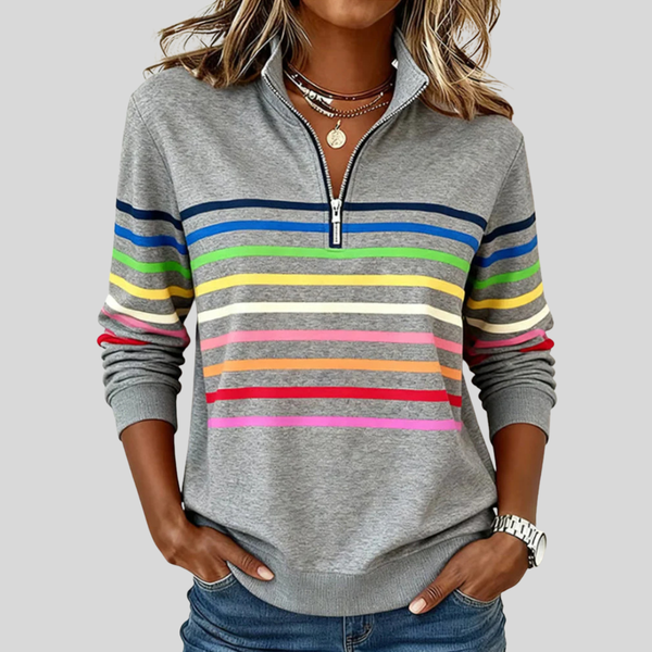 Diede dames gestreepte sweater met kwart rits