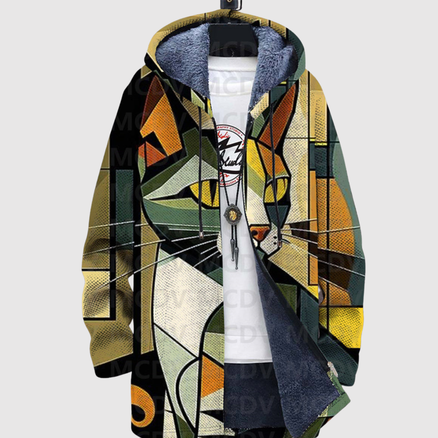 Hoodie met kattenprint in warme gouden tinten op een donkere ondergrond en ruime pasvorm
