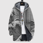 Hoodie met Japanse golvenprint in de stijl van een klassieke houtsnede en ruime pasvorm