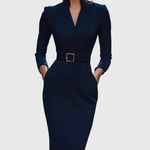 Elegante maxi jurk met verstelbare ceintuur en verfijnde mandarinekraag voor dames